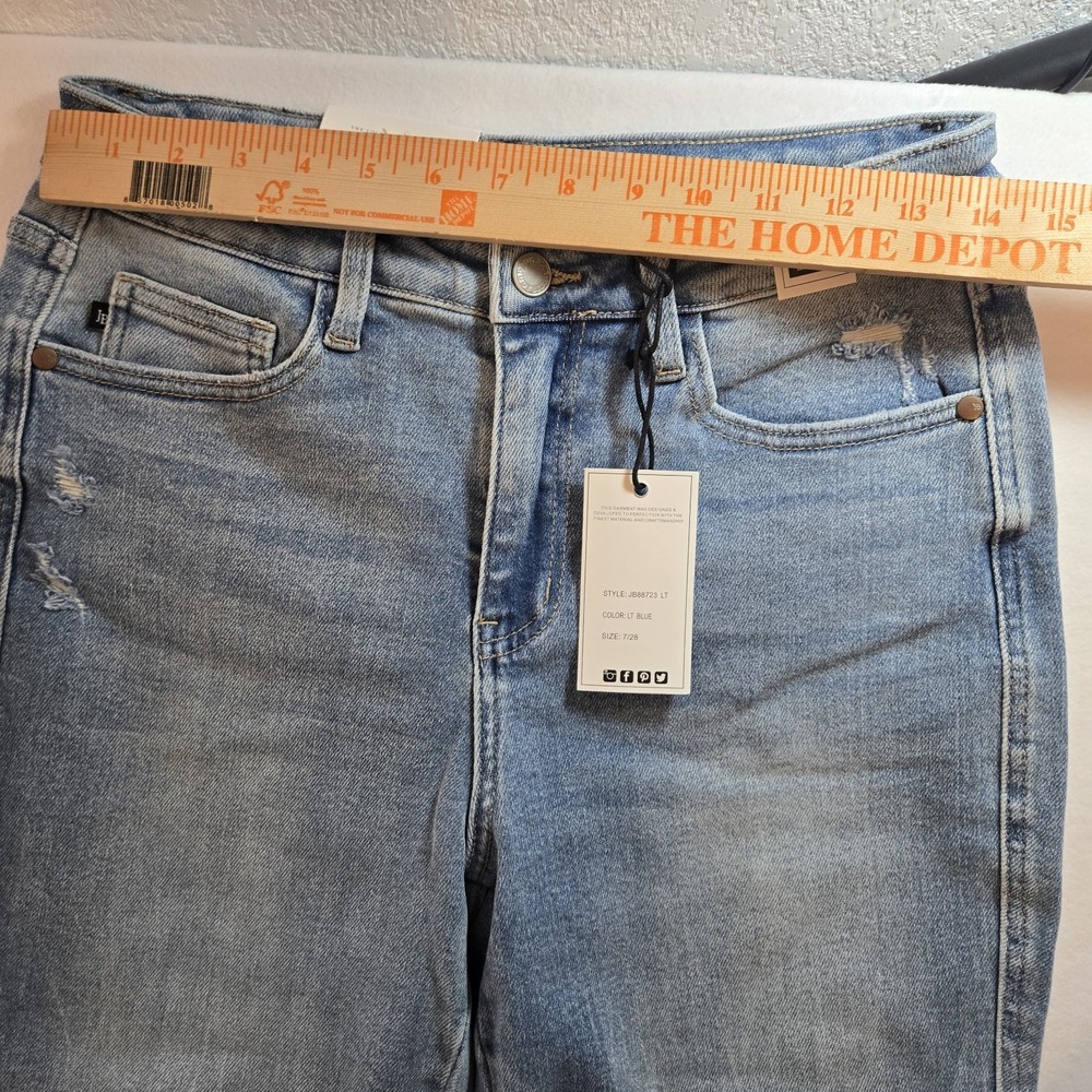 Judy Blue Boyfriend Fit Jeans Womens 7/28 Mid Rise Distressed Light Wash Flag... - Picture 4 of 16